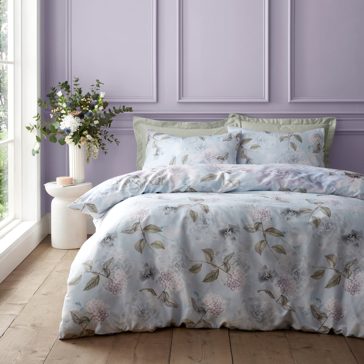 RHS Floral Serenity Floral Reversible Duvet Cover Set - Blue - Floral Serenity Duvet Set