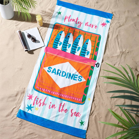 Catherine Lansfield Sardines 320 GSM Cotton Beach Towel 76x160cm - Blue