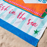 Catherine Lansfield Sardines 320 GSM Cotton Beach Towel 76x160cm - Blue - Sardines Beach Towel