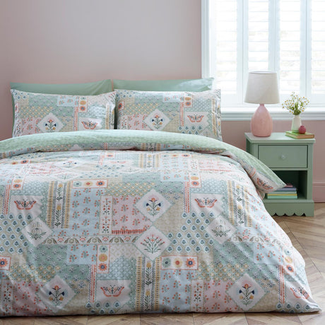 Catherine Lansfield Folk Patchwork Reversible Duvet Cover Set with Pillowcase