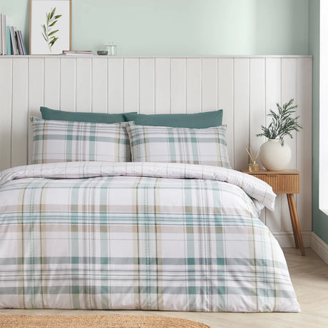 Catherine Lansfield Cartmel Check Reversible Duvet Cover Set with Pillowcase Soft