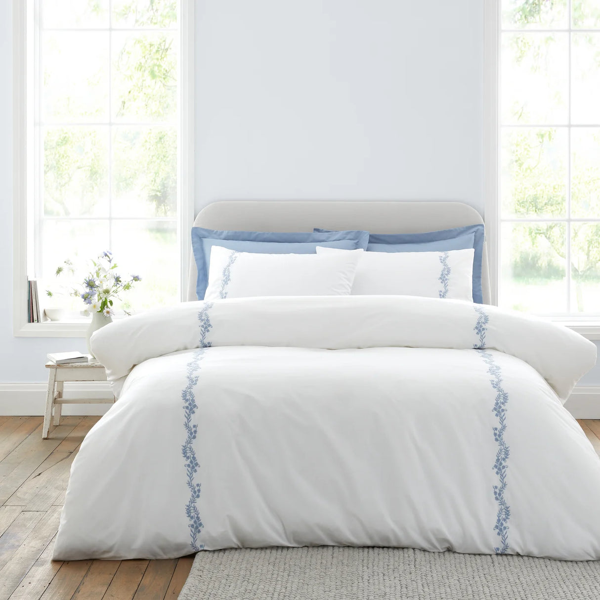 Bianca Camille Embroidered Floral 200 Thread Count Cotton Duvet Cover Set