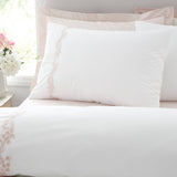 Bianca Fine Linens Camille Embroidered Floral White + Pink 100% Cotton Duvet Cover Bedding Set