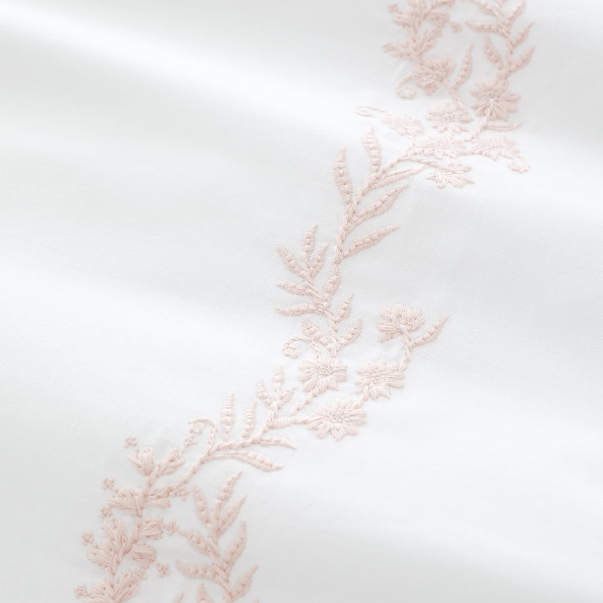 Bianca Fine Linens Camille Embroidered Floral White + Pink 100% Cotton Duvet Cover Bedding Set