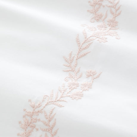 Bianca Fine Linens Camille Embroidered Floral White + Pink 100% Cotton Duvet Cover Bedding Set