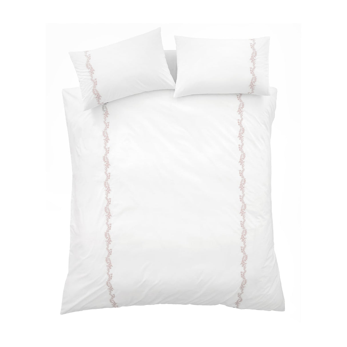 Bianca Fine Linens Camille Embroidered Floral White + Pink 100% Cotton Duvet Cover Bedding Set