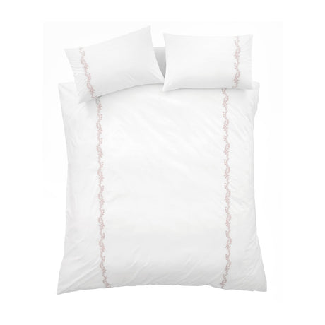 Bianca Fine Linens Camille Embroidered Floral White + Pink 100% Cotton Duvet Cover Bedding Set