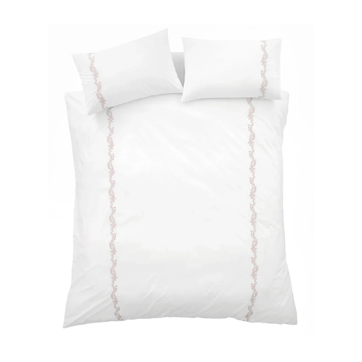 Bianca Camille Embroidered Floral 200 Thread Count Cotton Duvet Cover Set - White / Pink image 10