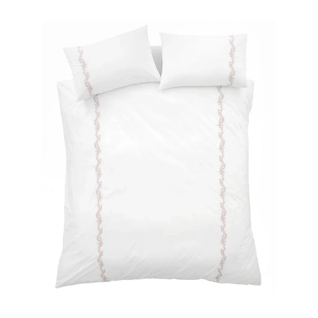 Bianca Camille Embroidered Floral 200 Thread Count Cotton Duvet Cover Set - White / Pink image 10