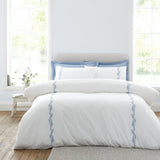 Bianca Fine Linens Camille Embroidered Floral White / Blue 100% Cotton Duvet Cover Bedding Set
