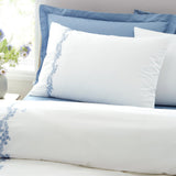 Bianca Fine Linens Camille Embroidered Floral White / Blue 100% Cotton Duvet Cover Bedding Set