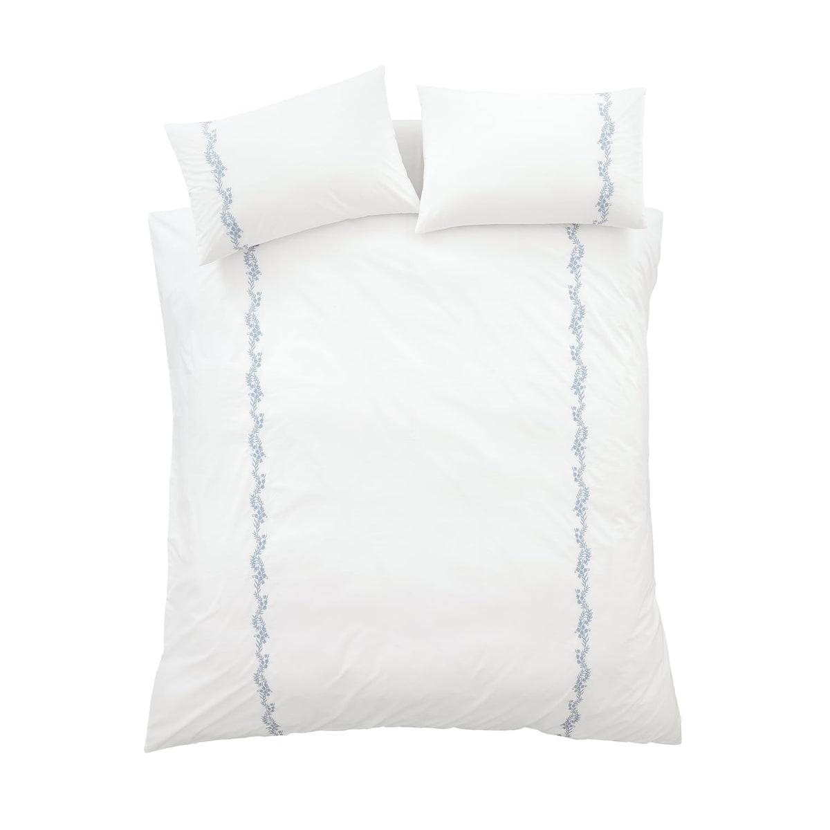 Bianca Fine Linens Camille Embroidered Floral White / Blue 100% Cotton Duvet Cover Bedding Set