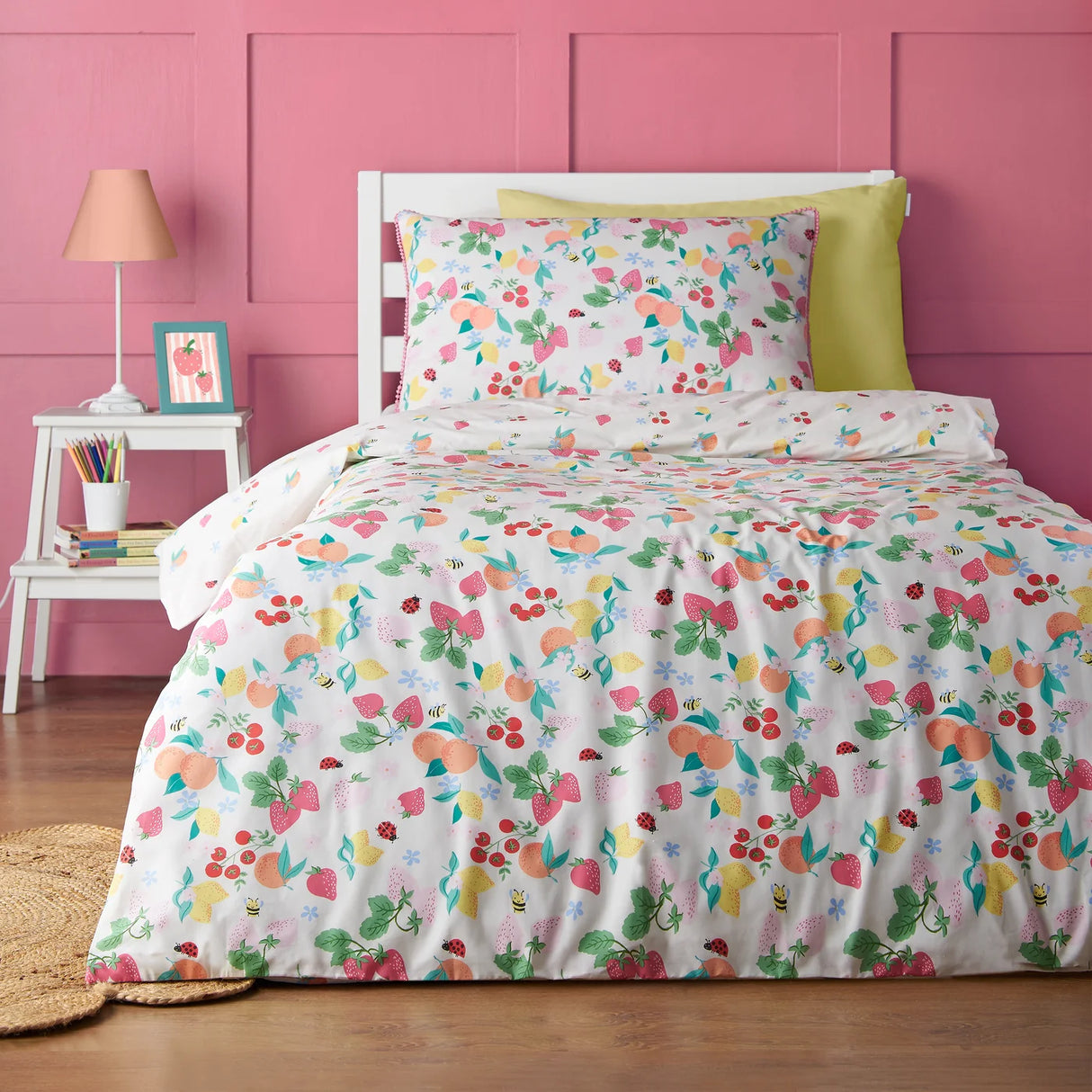Catherine Lansfield Fruity Friends Reversible Duvet Cover Set with Pillowcase