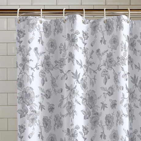 Catherine Lansfield Salcombe Mirabelle Floral Grey Shower Curtain 180x180cm - Mirabelle Floral Shower Curtain