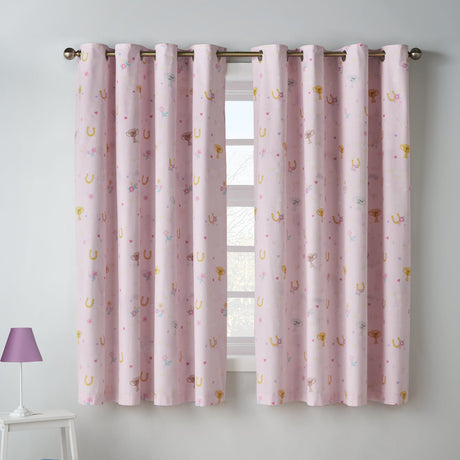 Catherine Lansfield Happy Horses Kids Reversible Eyelet Curtains Cream 66x72 Polycotton - Happy Horses Curtains