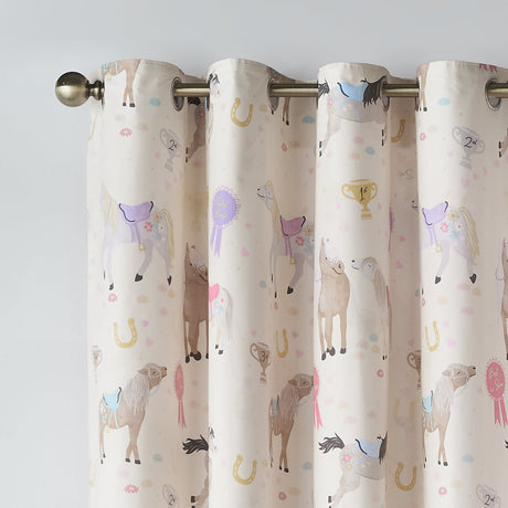 Catherine Lansfield Happy Horses Kids Reversible Eyelet Curtains Cream 66x72 Polycotton - Happy Horses Curtains