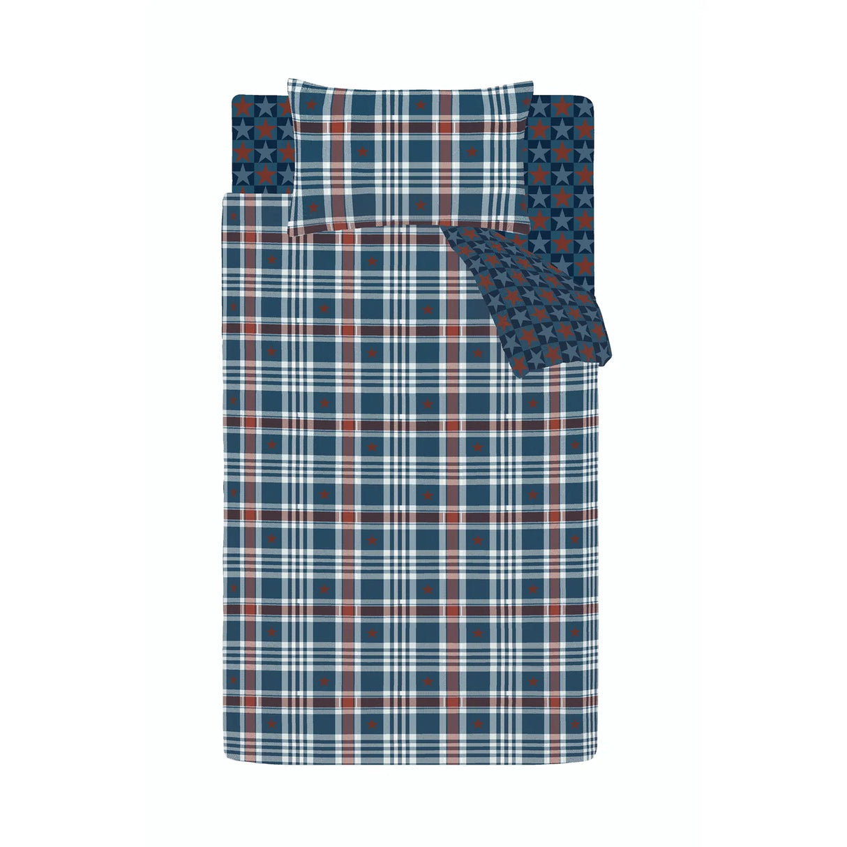 Catherine Lansfield Stars And Check Reversible Duvet Cover Set with Pillowcase