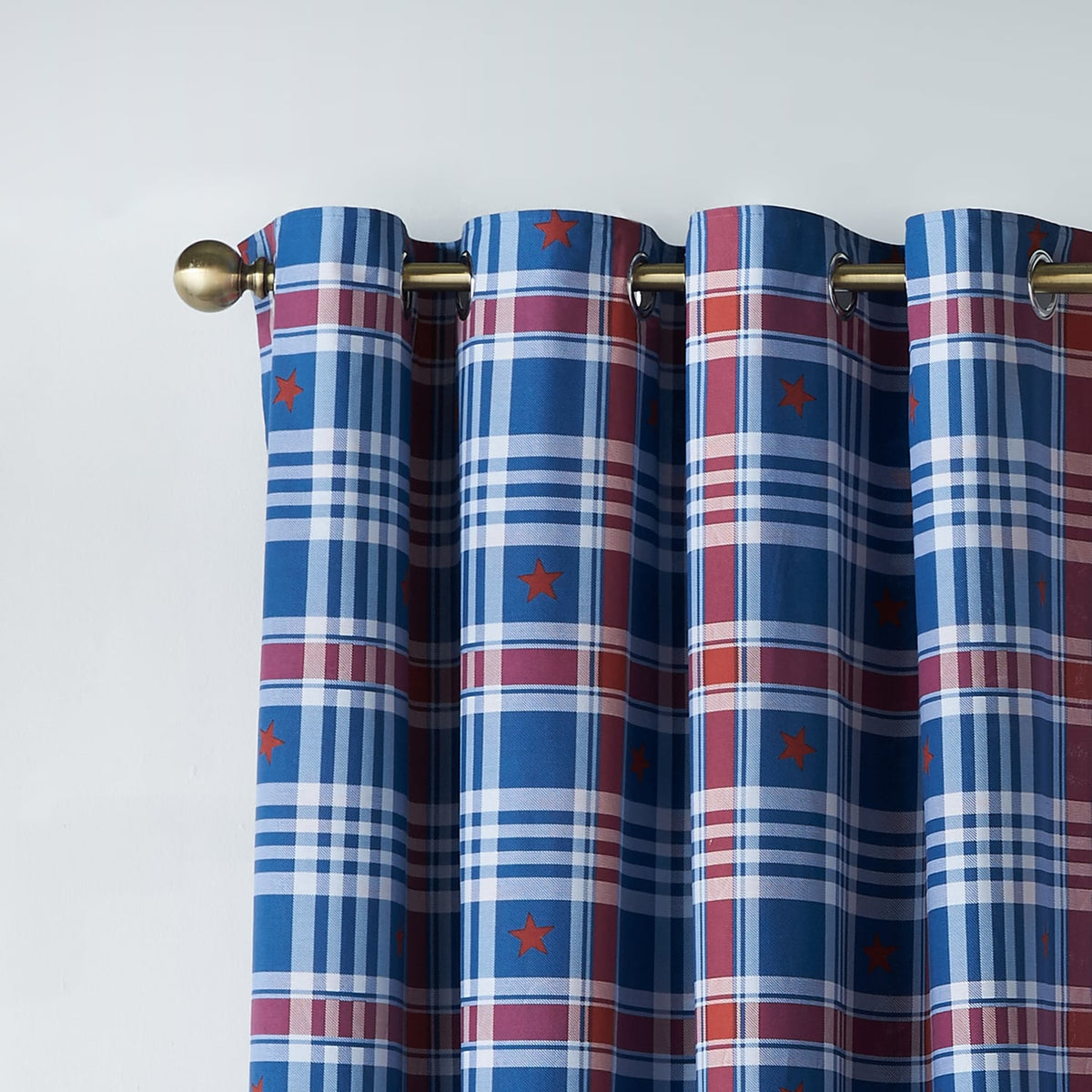Catherine Lansfield Kids Stars and Check Reversible 66x72 Eyelet Curtains Polycotton - Blue - Stars And Check Curtains