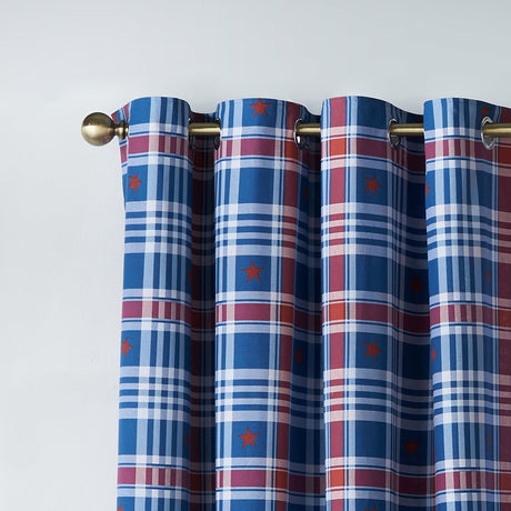 Catherine Lansfield Kids Stars and Check Reversible 66x72 Eyelet Curtains Polycotton - Blue - Stars And Check Curtains
