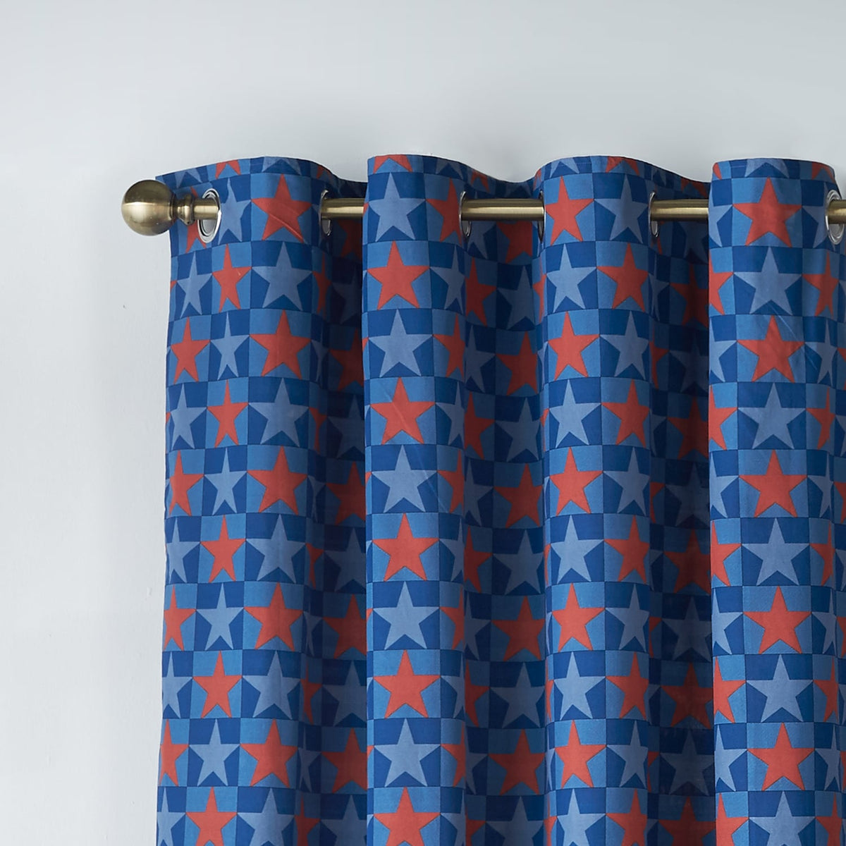 Catherine Lansfield Kids Stars and Check Reversible 66x72 Eyelet Curtains Polycotton - Blue - Stars And Check Curtains