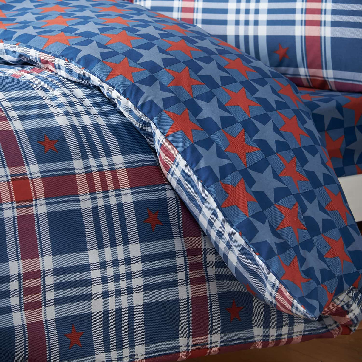 Catherine Lansfield Stars and Check Duvet Cover Set - Stars And Check Duvet Set