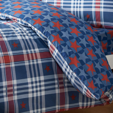 Catherine Lansfield Stars and Check Duvet Cover Set - Stars And Check Duvet Set