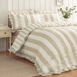 Catherine Lansfield Seersucker Frill Stripe Duvet Cover Set - Seersucker Frill Stripe Green Duvet Set