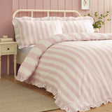Catherine Lansfield Seersucker Frill Stripe Duvet Cover Set - Seersucker Frill Stripe Pink Duvet Set