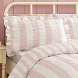 Catherine Lansfield Seersucker Frill Stripe Duvet Cover Set - Seersucker Frill Stripe Pink Duvet Set