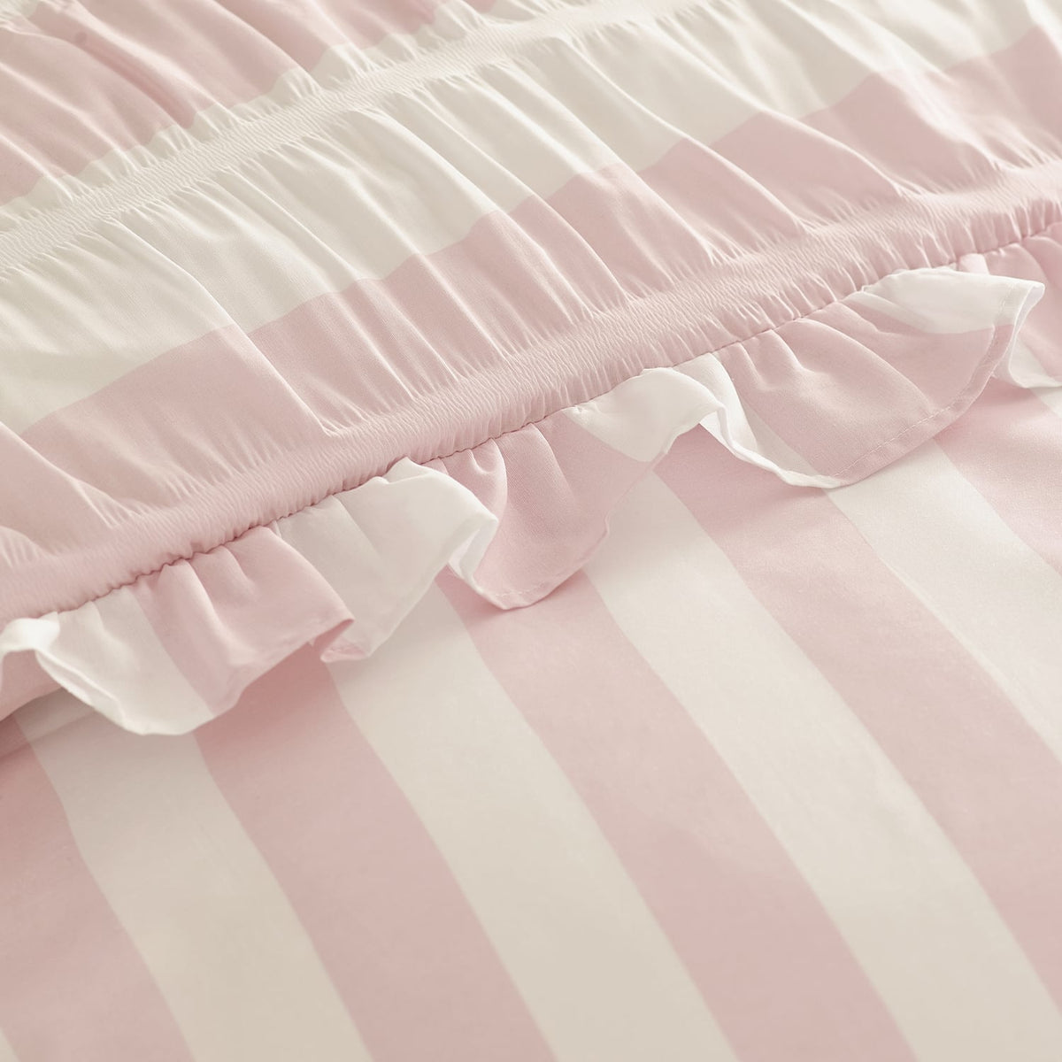 Catherine Lansfield Seersucker Frill Stripe Duvet Cover Set - Seersucker Frill Stripe Pink Duvet Set