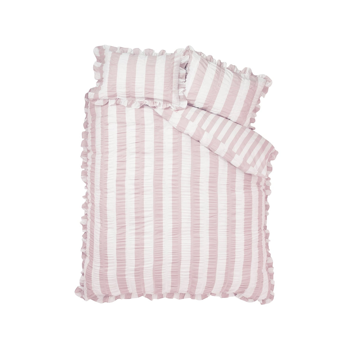 Catherine Lansfield Seersucker Frill Stripe Duvet Cover Set - Seersucker Frill Stripe Pink Duvet Set