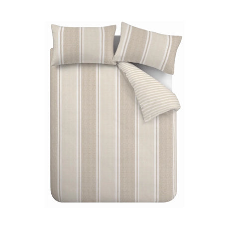 Catherine Lansfield Banded Stripe Reversible Duvet Cover Set with Pillowcase