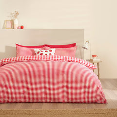 Catherine Lansfield Bamford Gingham Check Red Duvet Cover Bedding Set