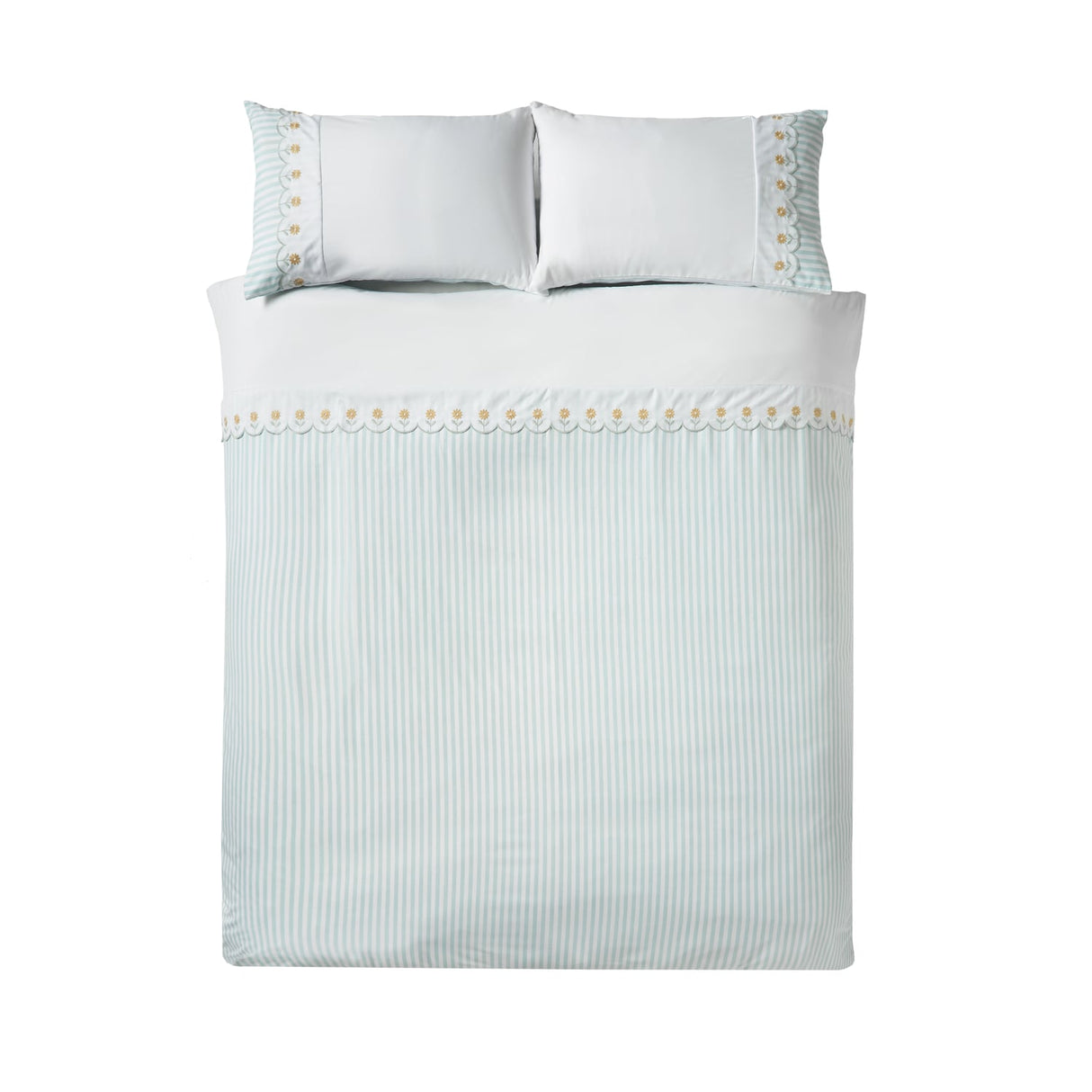 Catherine Lansfield Embroidered Daisy Duvet Cover Set - Embroidered Daisy Green Duvet Set