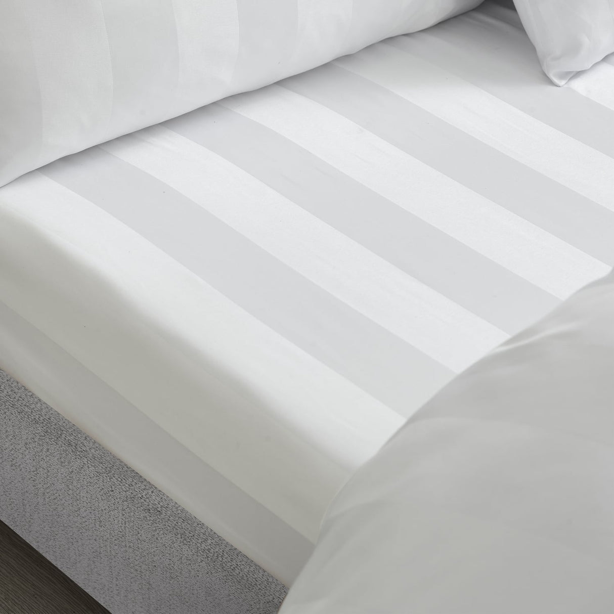 Catherine Lansfield So Soft Satin Stripe 30cm Deep White Fitted Sheet