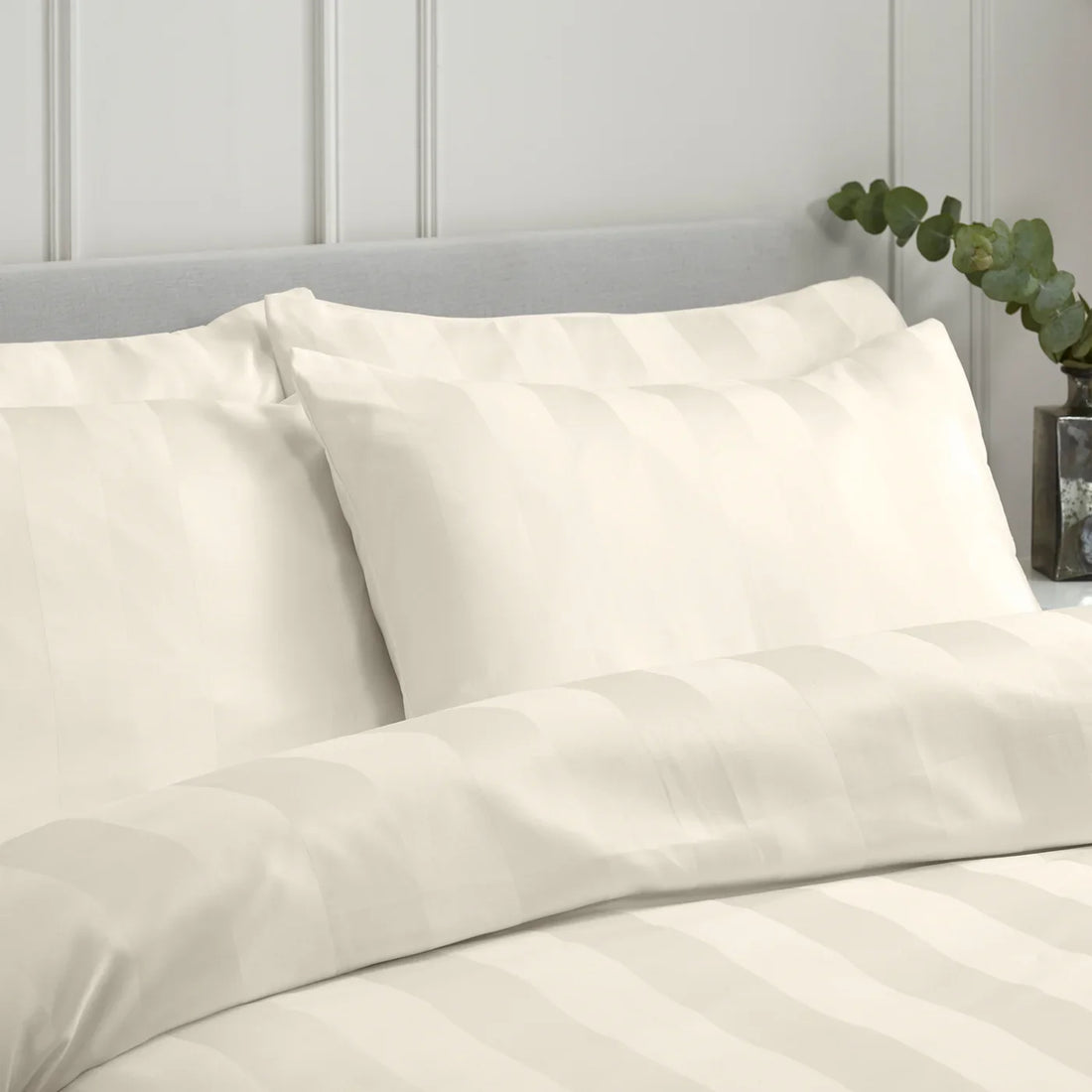 Catherine Lansfield So Soft Satin Stripe Pillowcases - Cream