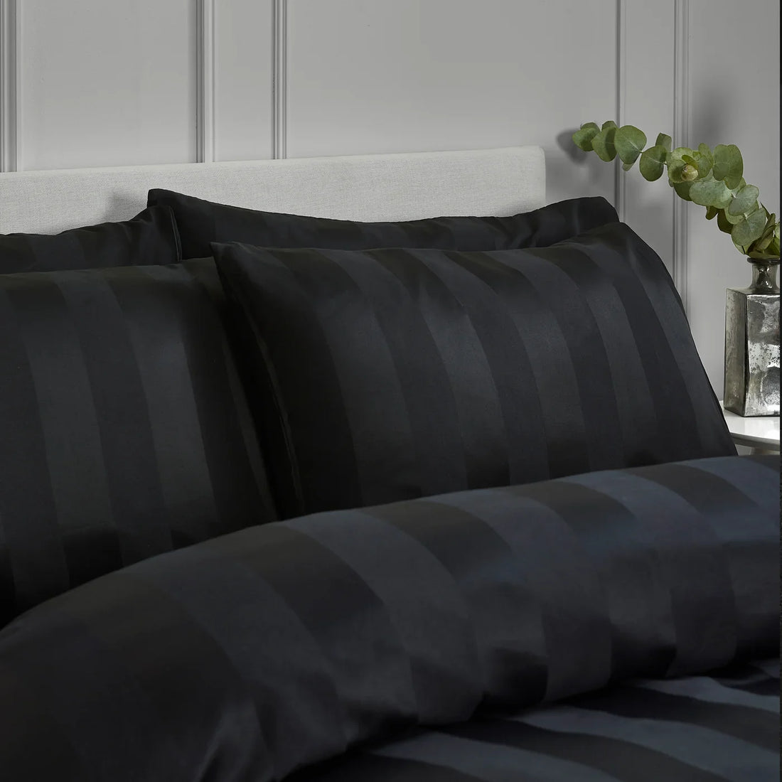 Catherine Lansfield So Soft Satin Stripe Pillowcases - Black