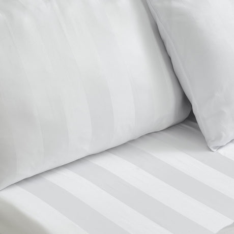 Catherine Lansfield So Soft Satin Stripe 30cm Deep White Fitted Sheet
