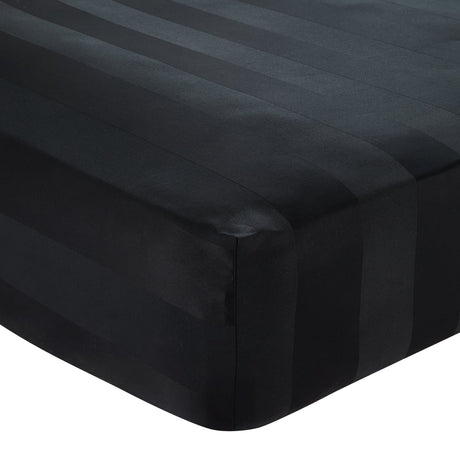 Catherine Lansfield So Soft Satin Stripe 30cm Deep Black Fitted Sheet