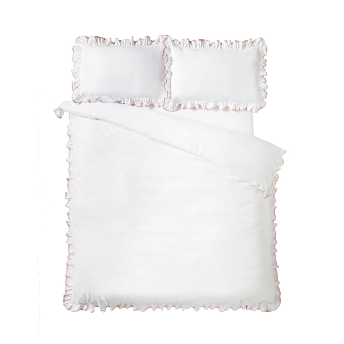 Catherine Lansfield So Soft Mono Frill Duvet Cover Set - So Soft Mono Frill White Pink Duvet Set