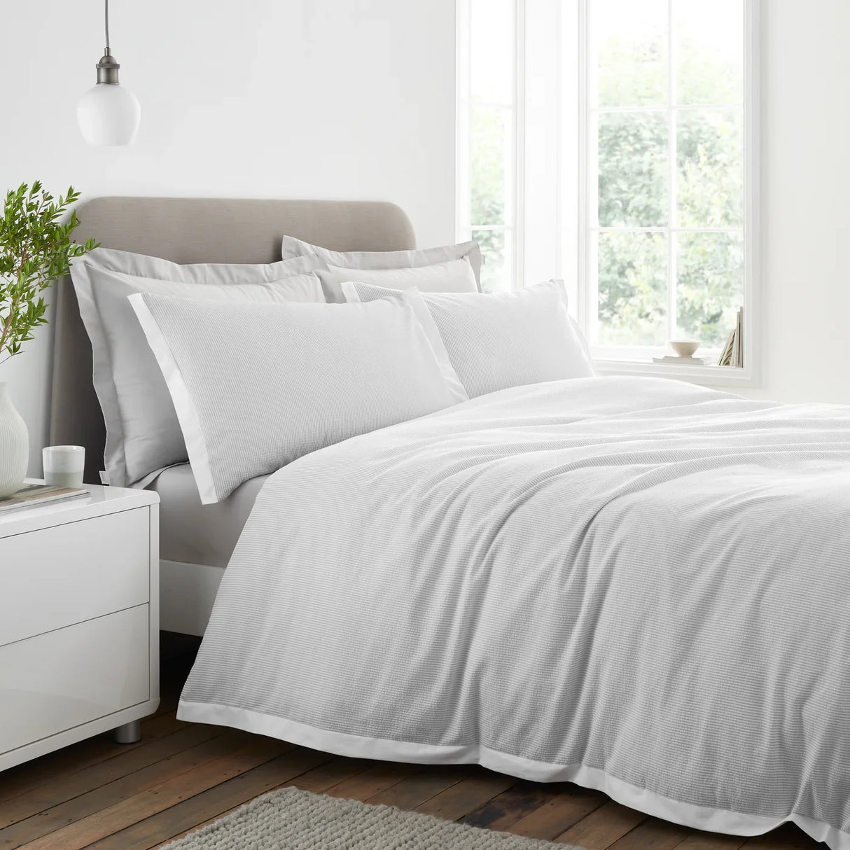 Bianca Seersucker Woven Stripe 180 Thread Count Cotton Duvet Cover Set - Grey image 2