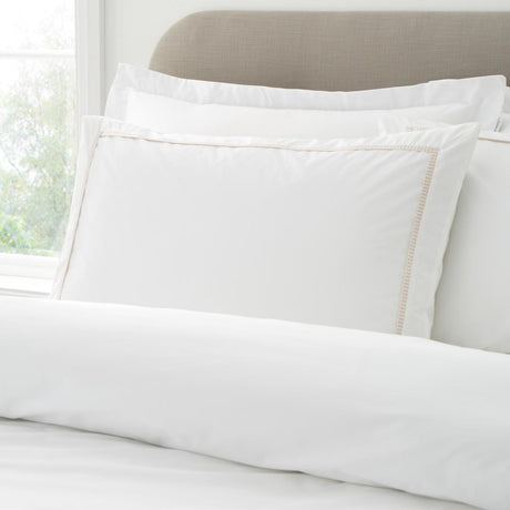 Bianca Contrast Trim 200 Thread Count Cotton Duvet Cover Set - White / Natural image 8