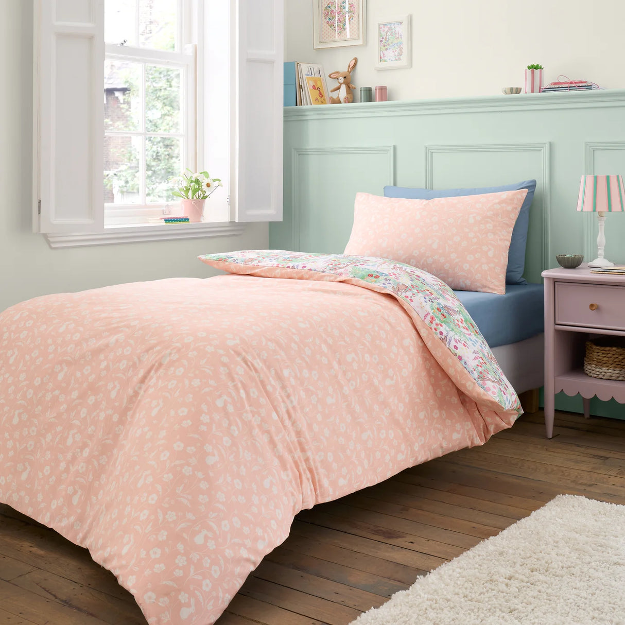 Belle & Boo Meadow Bunnies Reversible Cotton Duvet Cover Set with Pillowcase