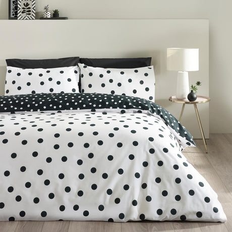 Catherine Lansfield Polka Dot Reversible Duvet Cover Set with Pillowcase