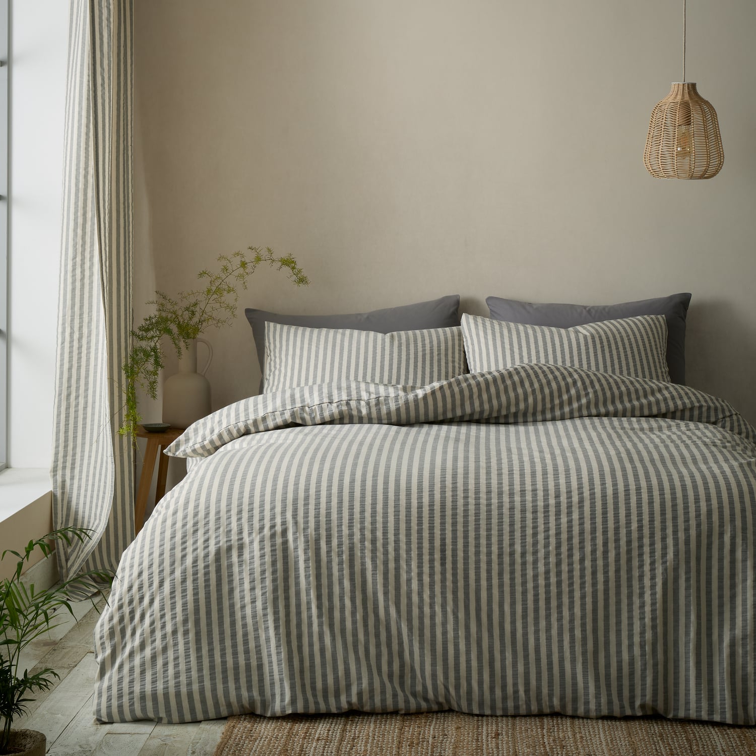 Pineapple Elephant Rich Woven Stripe Grey Cotton Duvet Cover Bedding Set
