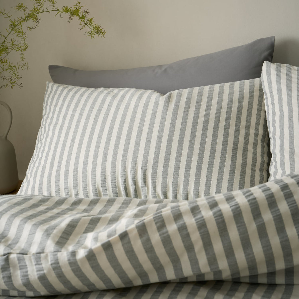 Pineapple Elephant Rich Woven Stripe Grey Cotton Duvet Cover Bedding Set - Cotton Rich Woven Stripe Grey