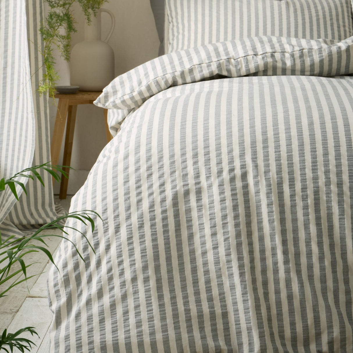 Pineapple Elephant Rich Woven Stripe Grey Cotton Duvet Cover Bedding Set - Cotton Rich Woven Stripe Grey