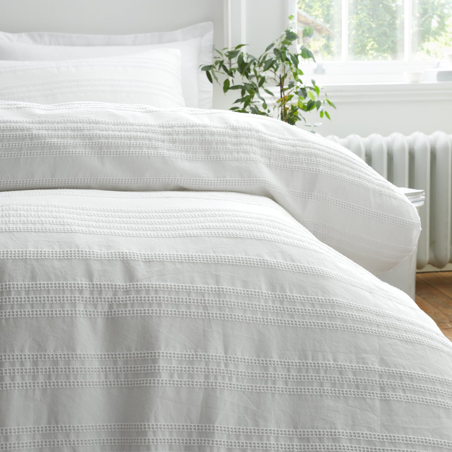 Bianca Fine Linens Waffle Cotton Stripe Duvet Cover Set - Waffle Cotton Stripe Duvet Set