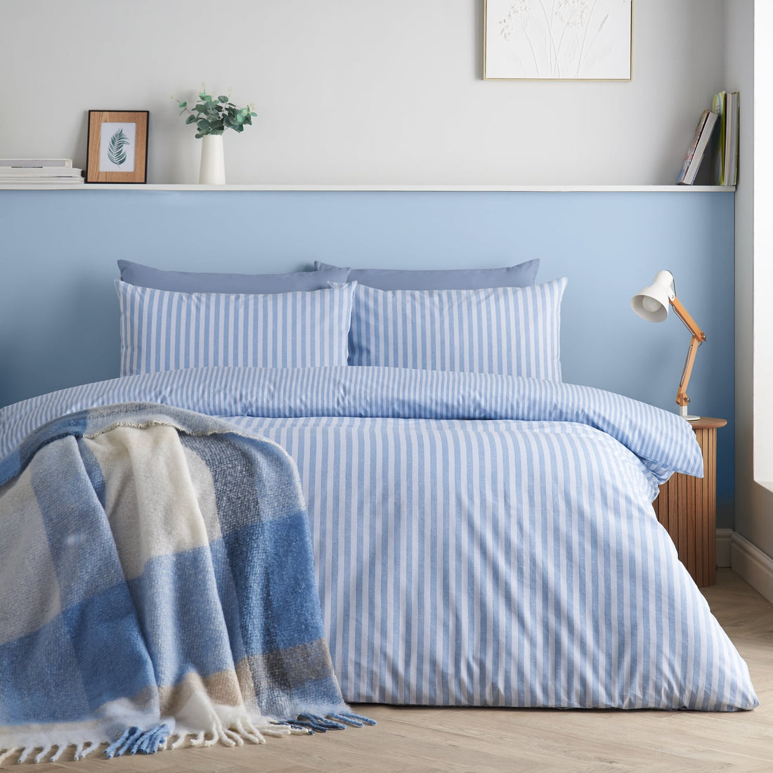 Catherine Lansfield Epping Textured Stripe Blue Duvet Cover Bedding Set