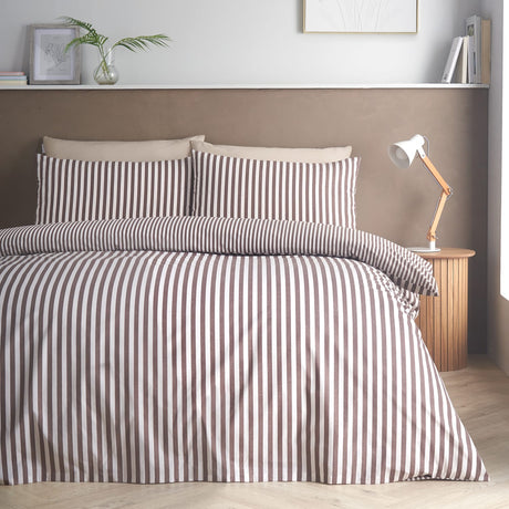 Catherine Lansfield Epping Textured Stripe Duvet Cover Set - Epping Textured Stripe Chocolate